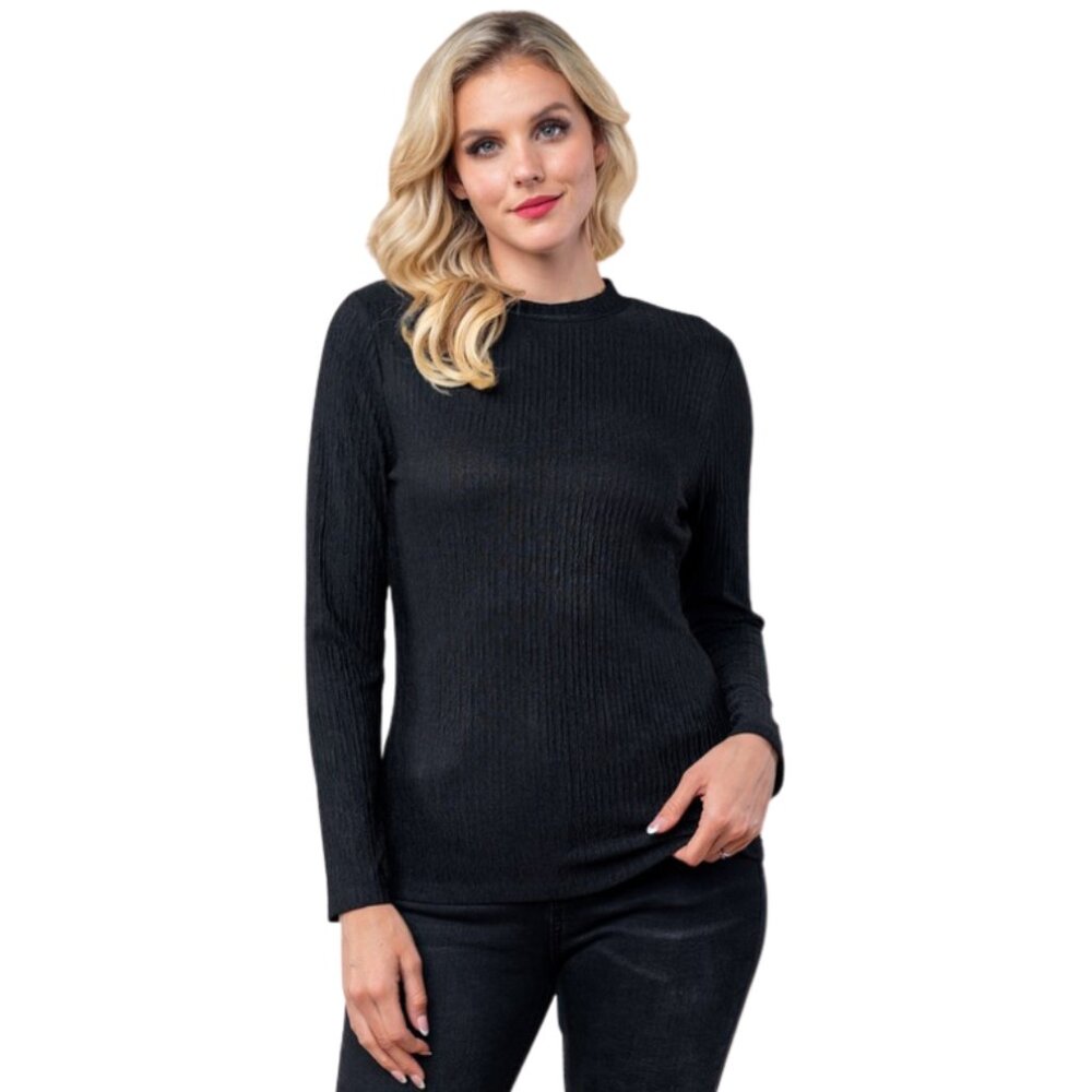✨ 5/$25 ✨ White Birch Black Crinkle Knit Fitted Long Sleeve Top Boutique